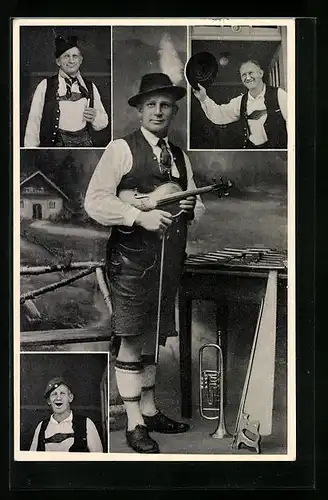 AK Mann in Tracht mit seiner Geige, verschiedener Ausdruckbilder