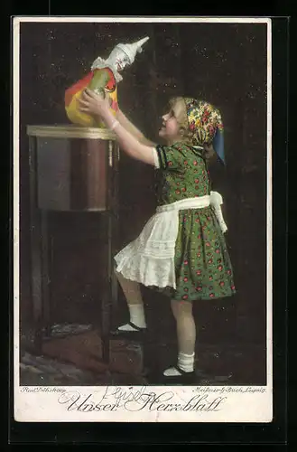 AK Unser Herzblatt, Mädchen mit Clownfigur, Spielzeug