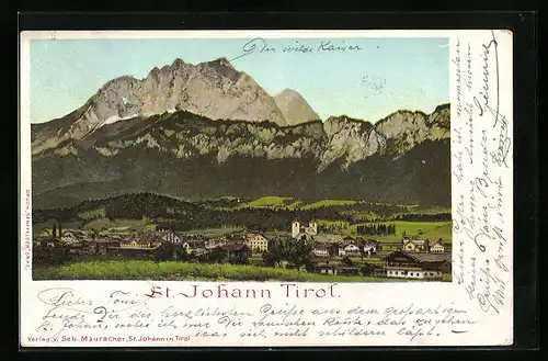 AK St. Johann, Generalansicht mit dem Wilden Kaiser