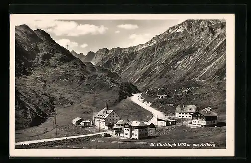AK St. Christoph, Talblick mit der Ortschaft am Arlberg