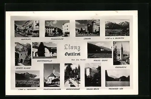 AK Lienz, die Lieburg, auf dem Johannesplatz, der Hauptplatz, Lienzer Klause, Pfarrkirche, Schloss Bruck