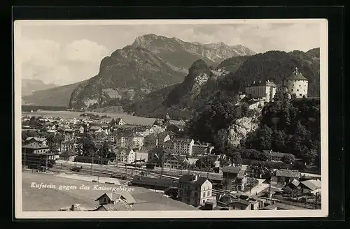 AK Kufstein, Ortstotale gegen das Kaisergebirge und das Schloss