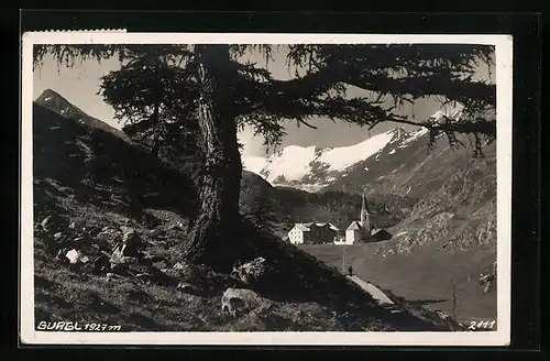 AK Gurgl, Blick durch das Tal zur Kirche