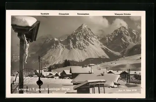 AK Lermoos, Ansicht gegen Mieminger Berge im Schnee