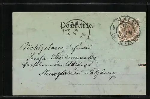 Mondschein-AK Hall i. Tirol, an der Brücke in die Stadt