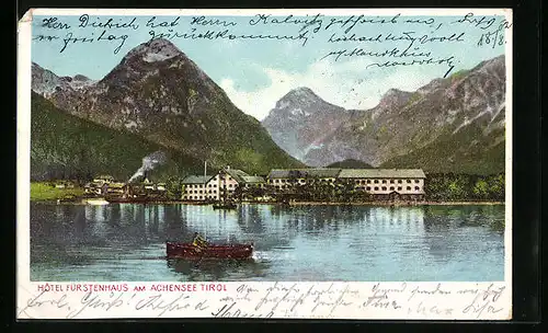 AK Pertisau am Achensee, Ruderboot vor dem Hotel Fürstenhaus