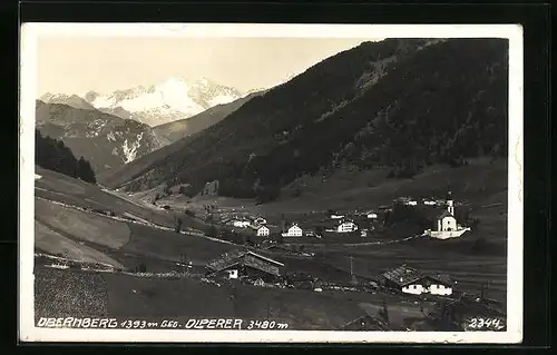 AK Obernberg, Talblick mit Ortschaft und Olperer