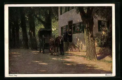 Künstler-AK Paul Hey: Besuch, Pferdekutsche kommt an