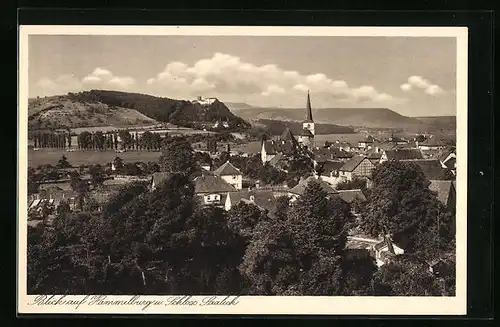 AK Hammelburg, Blick über den Ort und Schloss Saaleck