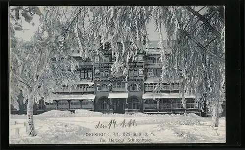 AK Oberhof i. Th., am herzogl. Schlosshotel im Schnee