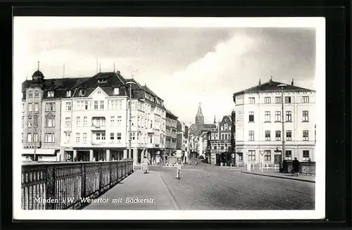 AK Minden i. W., Wesertor mit Bäckerstrasse