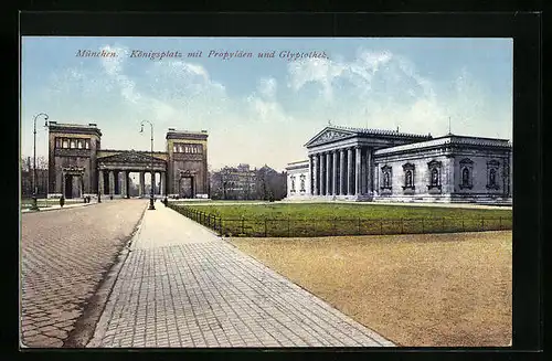 AK München, der Königsplatz mit Propyläen und Glyptothek
