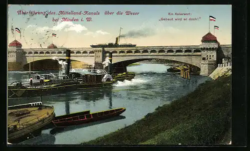 AK Minden i. W., Überführung des Mittelland-Kanals über die Weser