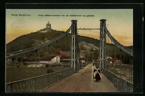 AK Porta Westfalica, das Kaiser Wilhelm-Denkmal von der Kettenbrücke aus gesehen