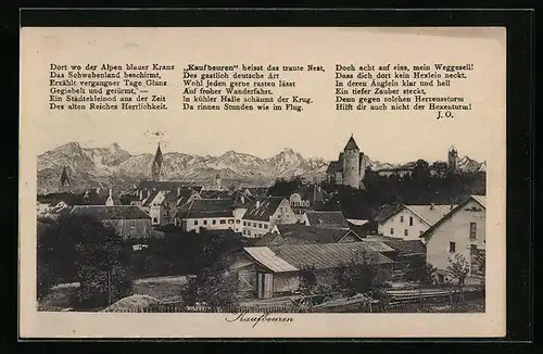 AK Kaufbeuren, Blick über die Dächer der Stadt auf die Berge