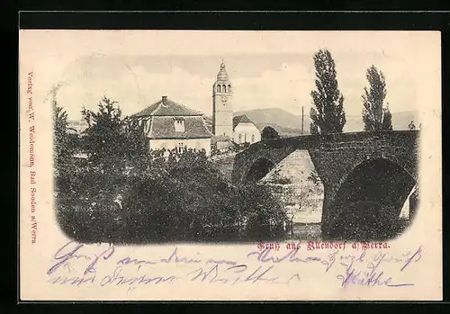 AK Allendorf a. Werra, die Brücke zur Kirche hin