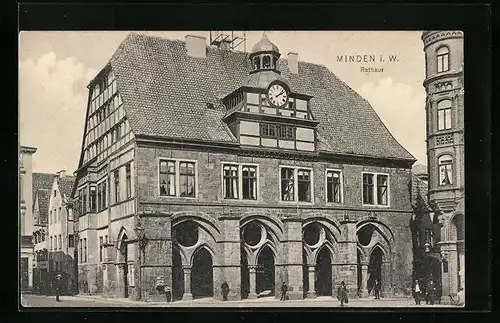 AK Minden i. W., Rathausansicht am Markt