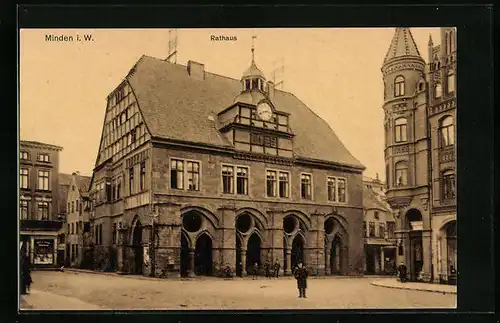 AK Minden i. W., das Rathaus, Fassade