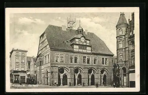 AK Minden i. W., Rathausansicht am Marktplatz