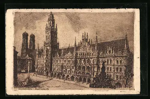 Künstler-AK München, am Rathaus