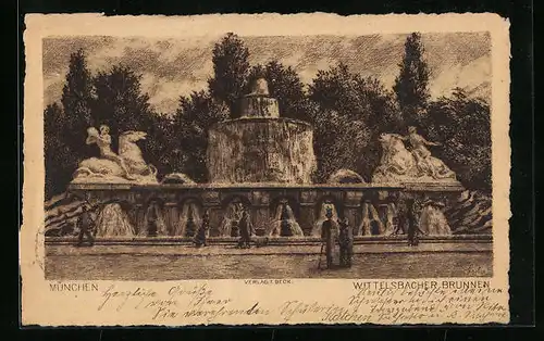Künstler-AK München, am Wittelsbacher-Brunnen