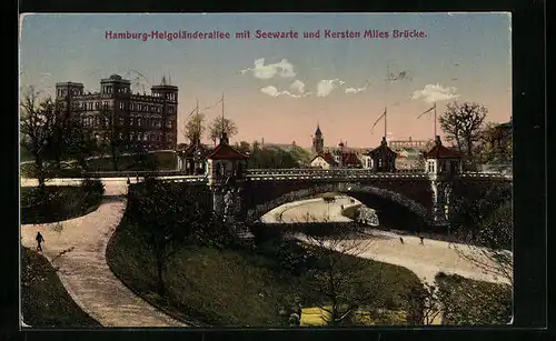 AK Hamburg-St.Pauli, Helgoländerallee mit Seewarte und Kersten Miles Brücke