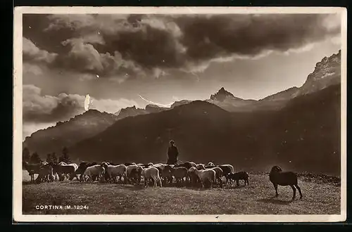 AK Cortina, Schäfer mit Hirte vor der Gebirgswand