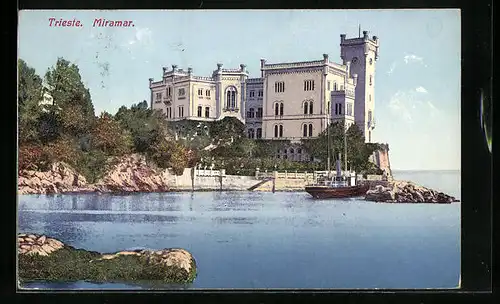 AK Trieste, Blick zum Schloss Miramar