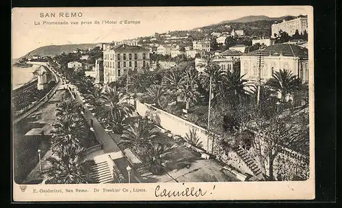 AK San Remo, la Promenade vue prise de l'Hotel d'Europe