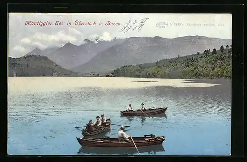 AK Überetsch bei Bozen, Ruderpartie auf dem Montiggler See
