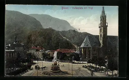 AK Bozen, Walterplatz mit Virgl