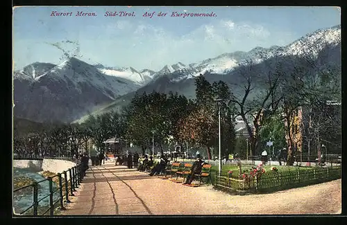 AK Meran, auf der Kurpromenade