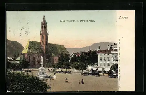 AK Bozen, Waltherplatz und Pfarrkirche