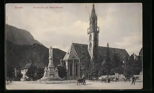 AK Bozen, Pfarrkirche und Walterdenkmal