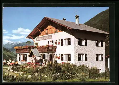 AK Taufers i. M., Pension Steinhaus Wiesler mit Flurkreuz