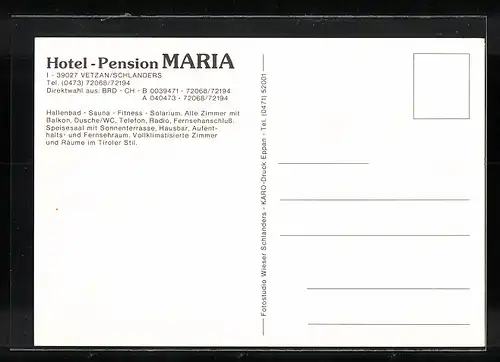 AK Vetzan /Schlanders, Hotel-Pension Maria