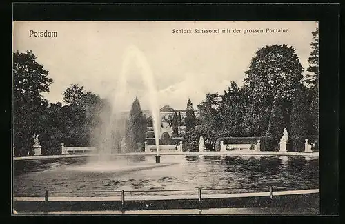 AK Potsdam, Schloss Sanssouci mit grosser Fontaine