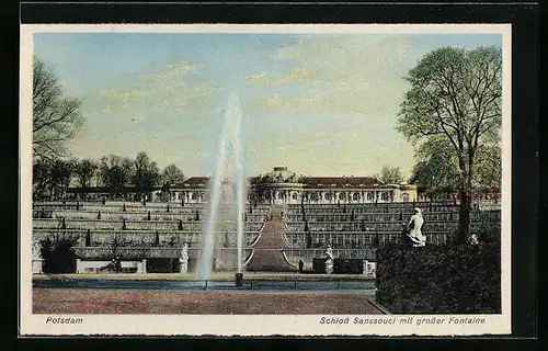 AK Potsdam, Schloss Sanssouci mit grosser Fontaine