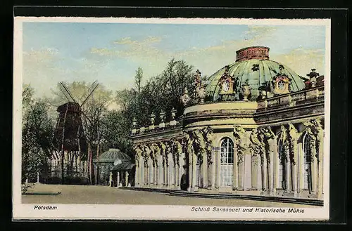 AK Potsdam, Schloss Sanssouci und Historische Mühle