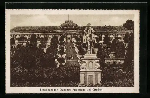 AK Potsdam, Schloss Sanssouci mit Denkmal Friedrich des Grossen