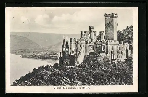 AK Schloss Stolzenfels, Totale mit Blick auf den Rhein