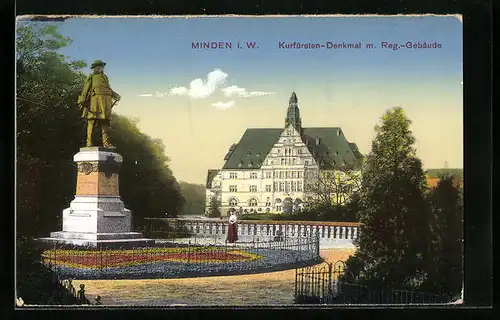 AK Minden i. W., Kurfürsten-Denkmal mit Regierungsgebäude