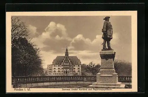AK Minden i. W., Denkmal Grosser Kurfürst und Regierungsgebäude