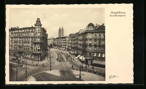 AK Magdeburg, Hasselbachplatz aus der Vogelschau