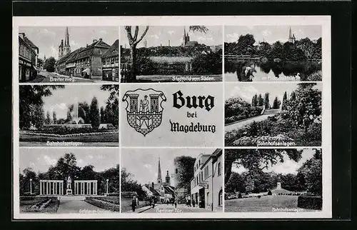 AK Burg / Magdeburg, Bahnhofsanlagen, Breiter Werg, Berliner Tor