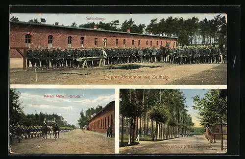 AK Zeithain, Truppenübungsplatz, Kaiser-Wilhelm-Strasse, Infanterie-Barackenlager