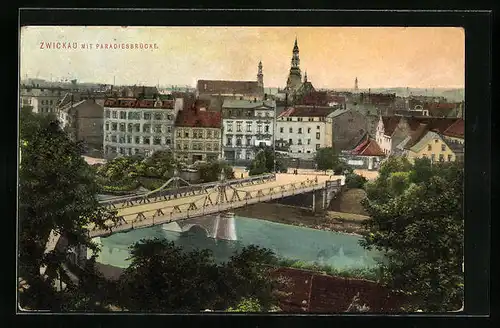 AK Zwickau i. S., Teilansicht mit Paradiesbrücke