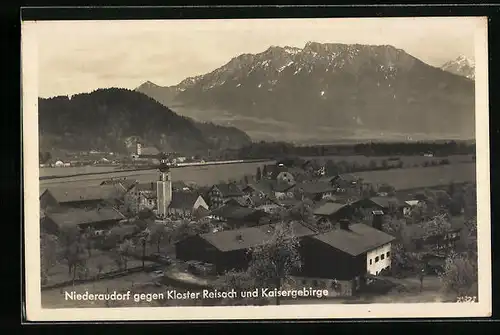 AK Niederaudorf, Gesamtansicht mit Kloster Reisach und Kaisergebirge