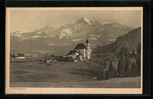 AK Ettenberg, Kirche mit Gebirgswand