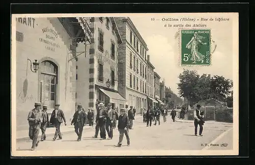 AK Oullins, Rue de la Gare à la sortie des Ateliers